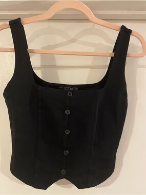 Studio Black Button-Front Square Neck Corset Style Cropped Top